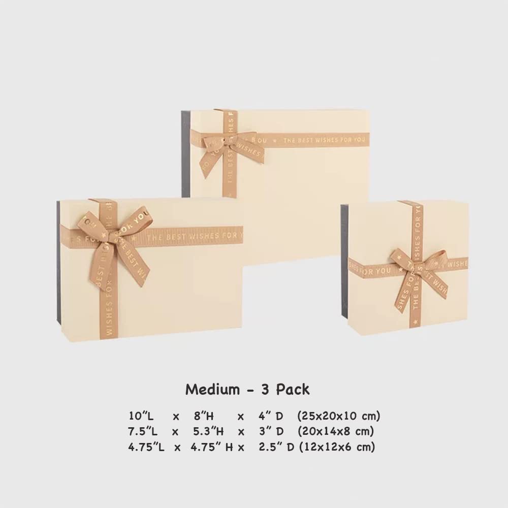 3 Pack Gift Boxes with Lids Medium Beige Gift Box Set