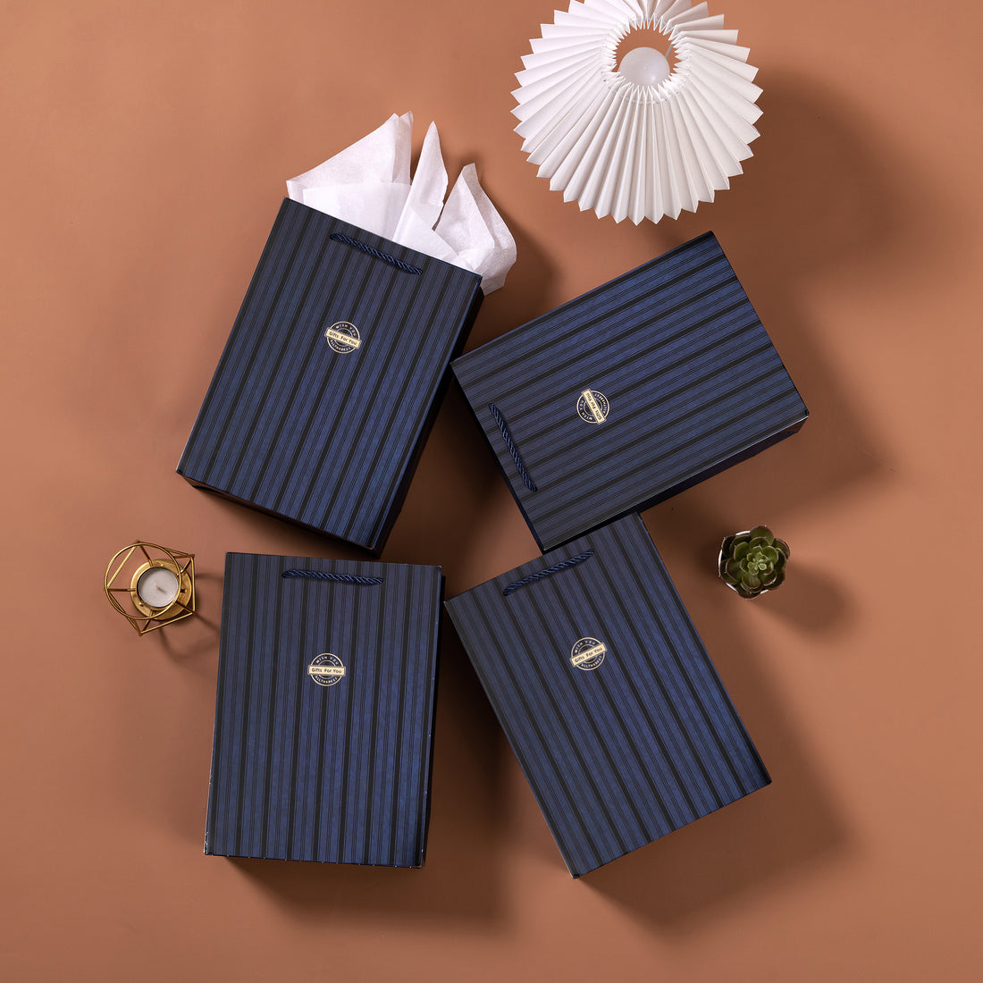 Navy Blue Gift Bags with Tissue Paper