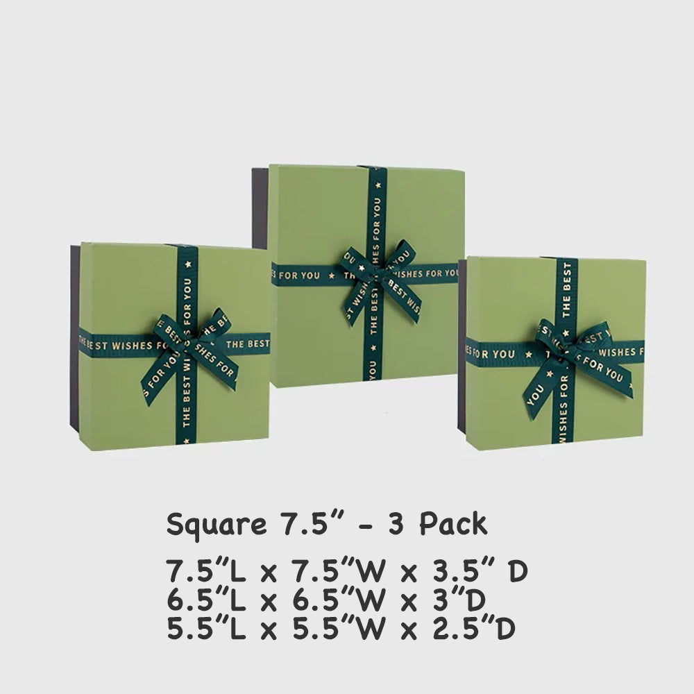 3 Pack Square Green Gift Boxes with Lids