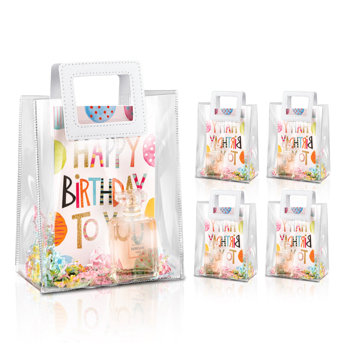 Clear Gift Bags with White Handles