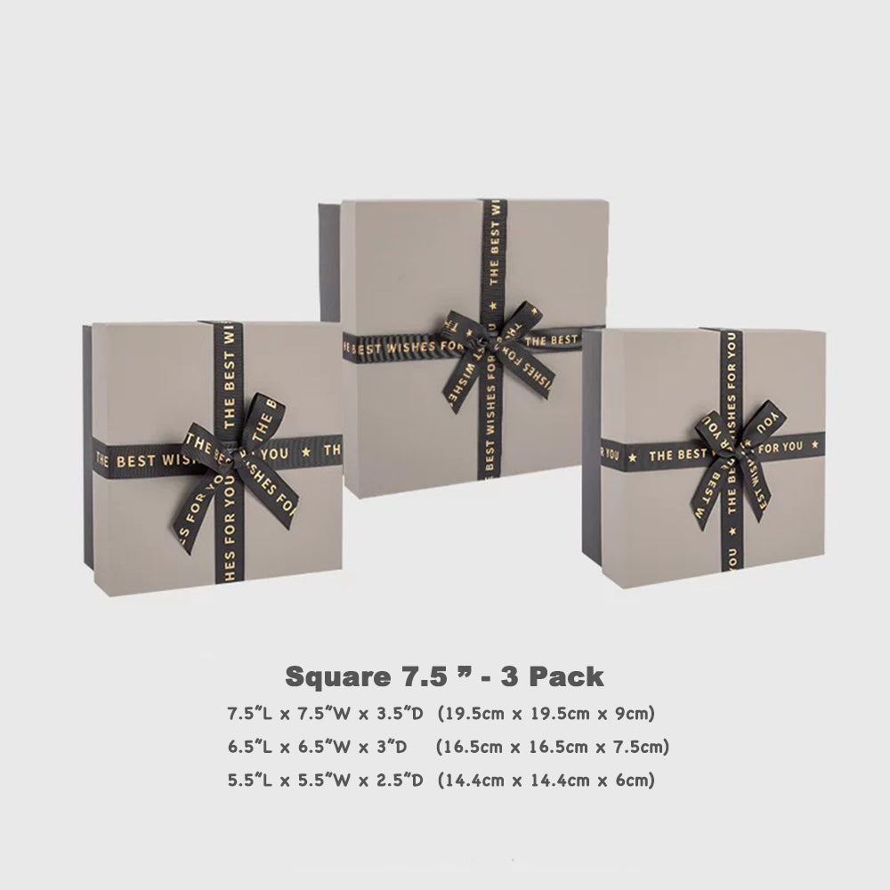 3 Pack Square Grey Gift Boxes with Lids